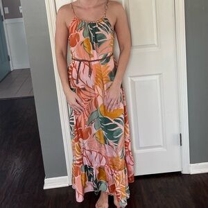 Floral Leaf Print Maxi Dress